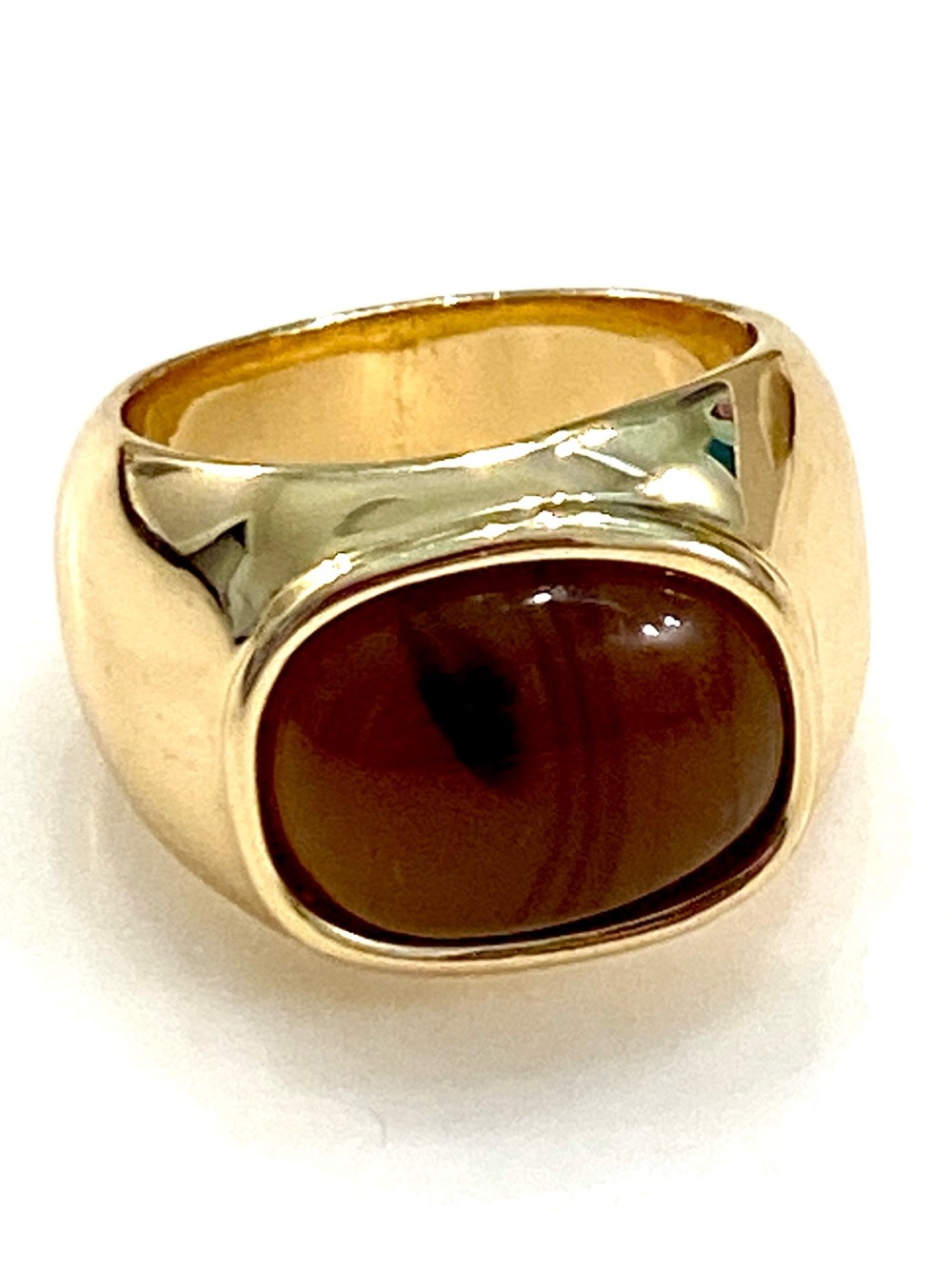 Chunky Gold Tone Oval Brown Stone Signet Ring Women Size 9 Cabochon Dome